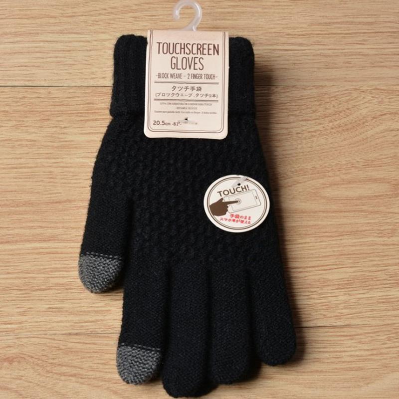 Winter Touch Screen Gloves Women Men Warm Stretch Knit Mittens Imitation Wool Full Finger Guantes Female Crochet Thicken