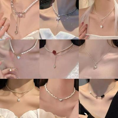 High Texture Necklace Female Gorgeous Exquisite Retro Pearl Neck Chain Temperament Choker Noble Collarbone Chain
