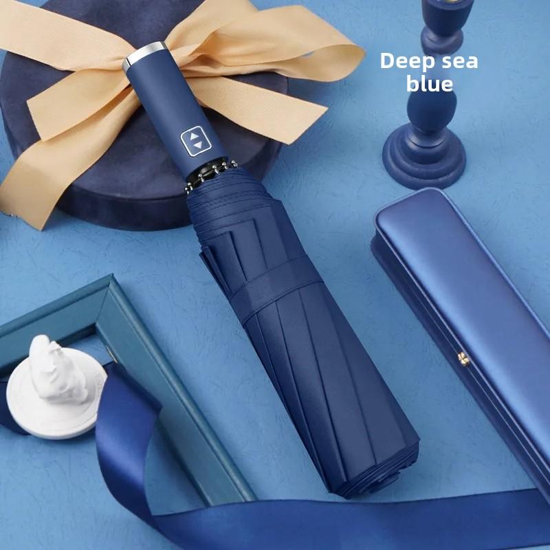 Automatic Folding Umbrella 10 Ribs Three Fold Business Umbrella Windproof Black Glue Outdoor Sunshade Advertising Umbrella