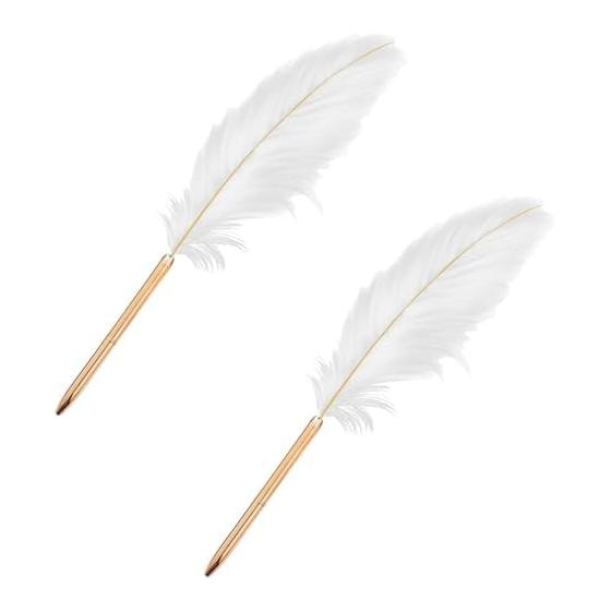 White Feather Ballpoint Pen Black Ink Pen Refillable Ballpoint Pen School Writing, Signature Pen, Refill, 2 Wedding Signature Pens.
