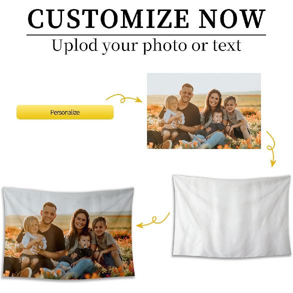 BLINGPAINTING Personalized Tapestry Upload Your Image Custom Tapestries, Customized Own Photo Banners, Custom Wall Hanging Horizontal (95''WX85''L)