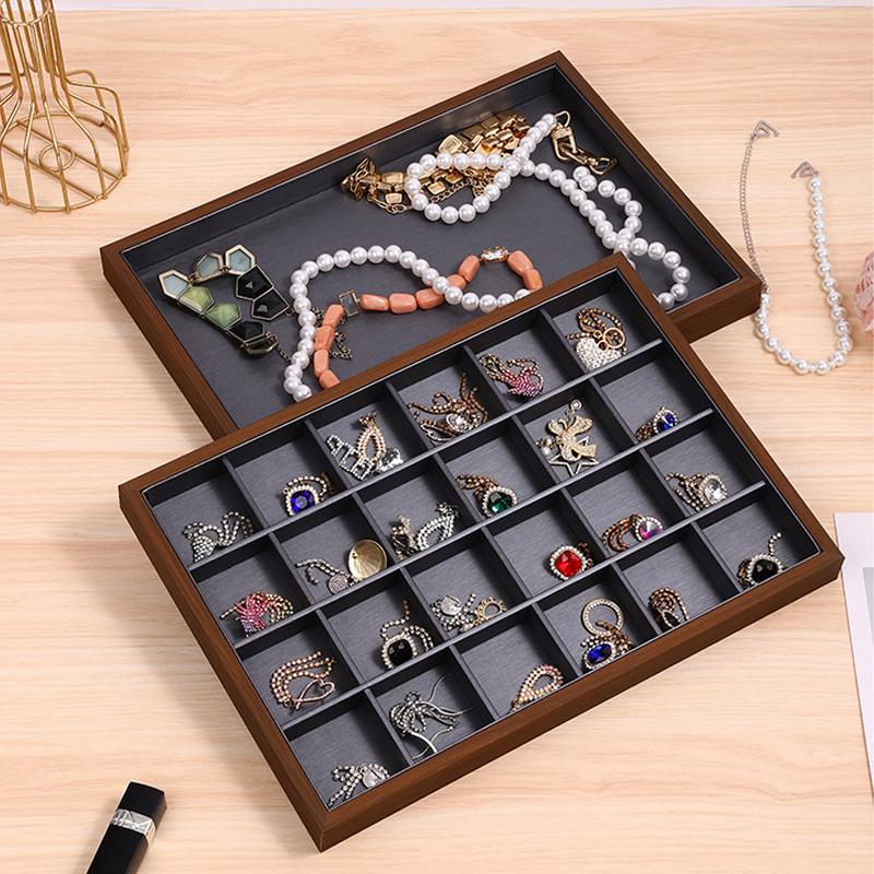 1pc Vintage Black Walnut Pattern Wooden Jewelry Tray Necklace Bracelet Earrings Ring Display Storage Trays Counter Showcase Prop
