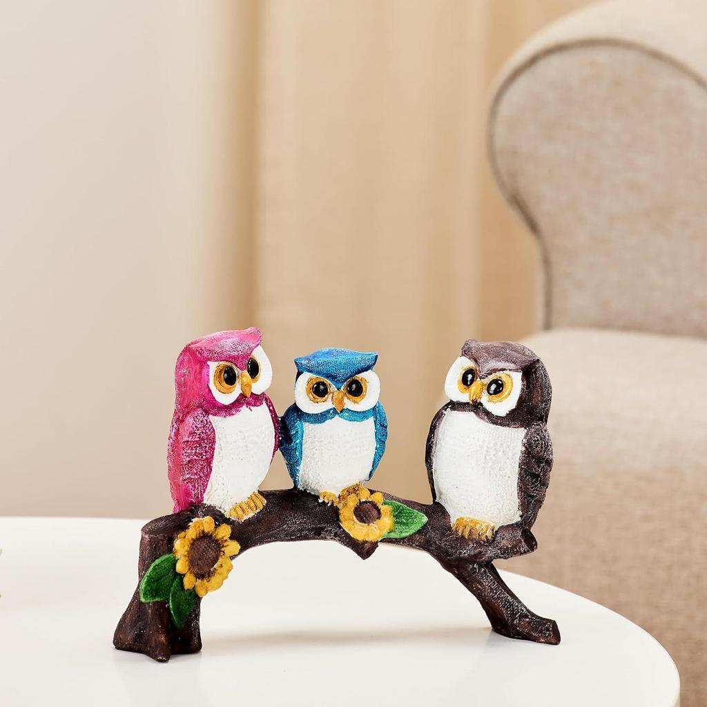 Beautiful Resin Owl Family Decorative Statue for Home Decor (Multicolor), 20L X 7W X 14.5H CM