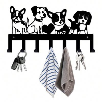 Wall Mounted Dog Key Rack with 7 Hooks Cute Paw Print Pet Decor Powder Coated Metal for Entryway Home Organization Gift for Dog Lovers