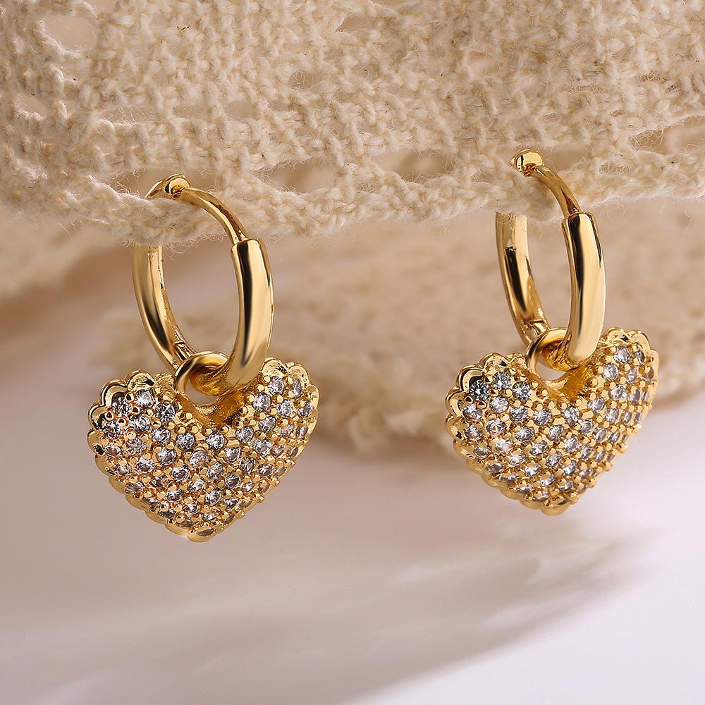 Zircon Heart Drop Earrings - Light Luxury, Simple & Versatile Design for Women