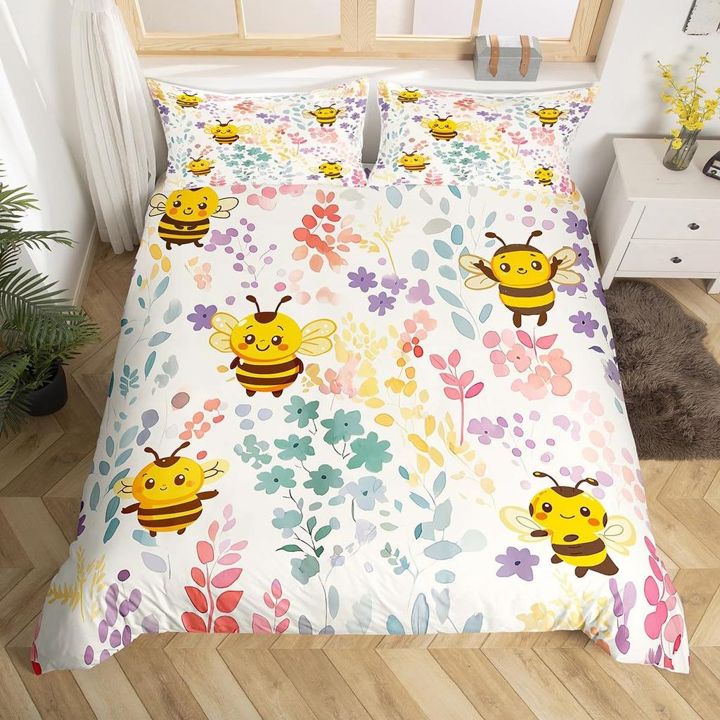 Bee Pattern Quilt Cover Three-Piece Bedding Set Bedroom Dormitory Bedding Decoration