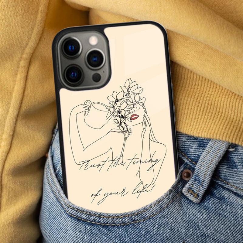 Line Art Sketch Flower Girl Protection Soft Phone Case for iPhone 17 Air 16e Pro max 15 Pro 13 14 Plus 11 12 MagSafe Magnetic