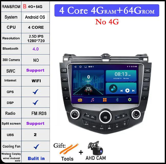 9 Inch Android 14 Car Radio For Honda Accord 7 2003-2007 Stereo Multimedia Player Carplay Android Auto WIFI Bluetooth GPS