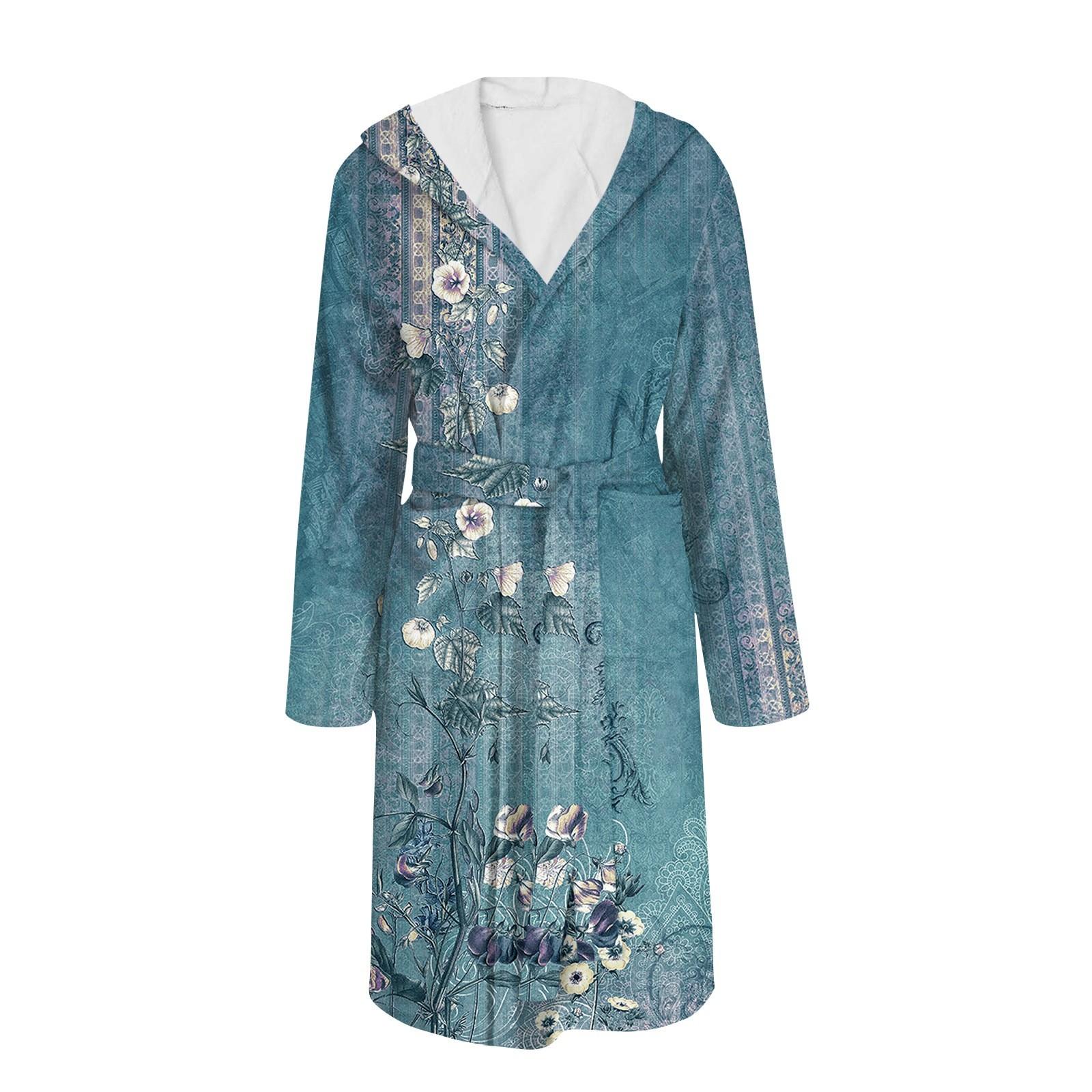 

Халат для мужчин и женщин, фланелевый халат с принтом, впитывающая быстросохнущая хлопковая ночная рубашка S