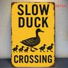 Wall Art Retro Style Iron Decorative Signboard Interesting Traffic Warning Theme Slow Down Duck Be Careful Crossing Ir