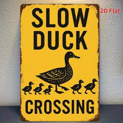 Arte de Pared Estilo Retro Letrero Decorativo de Hierro Tema Interesante de Advertencia de Tráfico Patito Reduzca la Velocidad Tenga Cuidado al Cruzar Ir