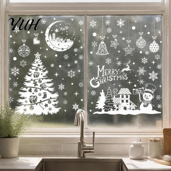 Removable Window Stickers 9Pcs Christmas Winter Cling, Snowman Snowflake Tree Static Glass Decoration Cling Sticker, Double-sided Decor Sticker