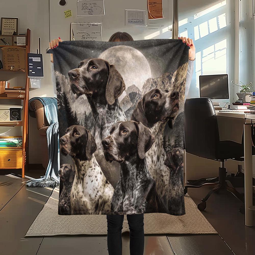 1PC Moonlit Canine Pack Print Flannel Blanket, High quality Comfortable for All Seasons, Home Decor, Warmth and Comfort