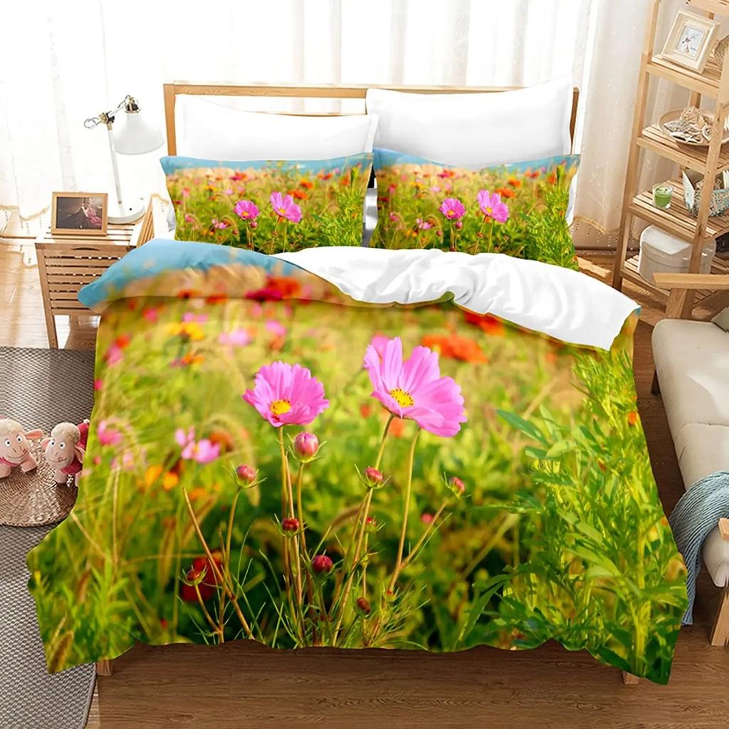 Chrysanthemum Duvet Cover Set Colourful Flower Pattern Polyester Comforter Cover For Kids Girls Bedding Set King Queen Full Size