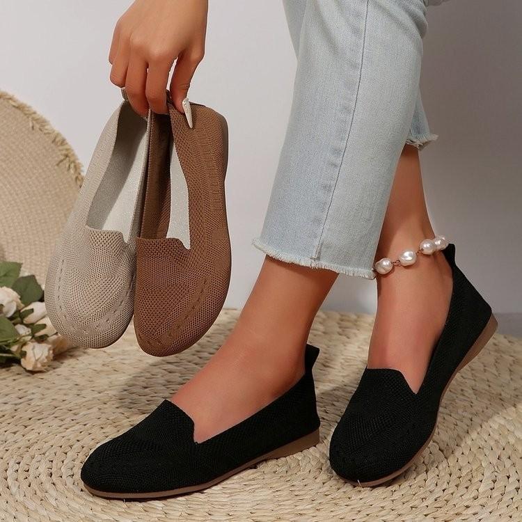 Foreign Trade Large Size Single Shoes New Fly-woven Mesh Surface Shallow Mouth One Pedal Lazy Flat Bottom Casual Women's Shoes Trendy Black