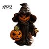 Desktop Halloween Ornament Witch Statue with Pumpkin Cute in Pointed Hat