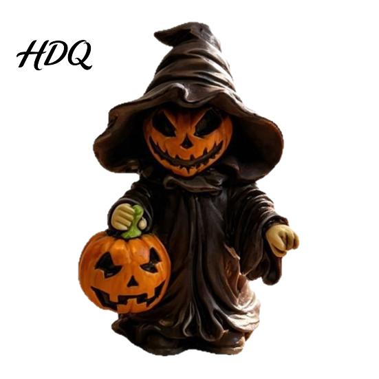 Desktop Halloween Ornament Witch Statue with Pumpkin Cute in Pointed Hat
