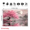 2D Nature Moonlit Lake with Sakura Tree Wall Art Tapestry