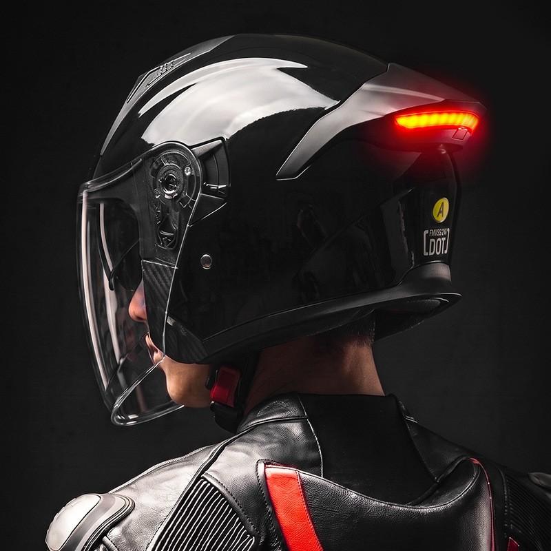 Smart LED Tail Light Motorcycle Helmet 3/4 Open Face ABS Full Protection Universal Fit Men Women