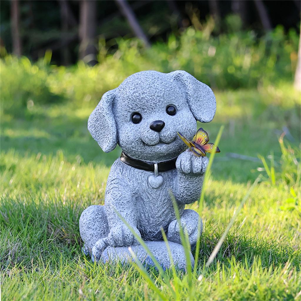Solar Powered Animal Ornaments Creative Courtyard Balcony Garden Puppy Resin Decorative Garden Statue Ornaments
