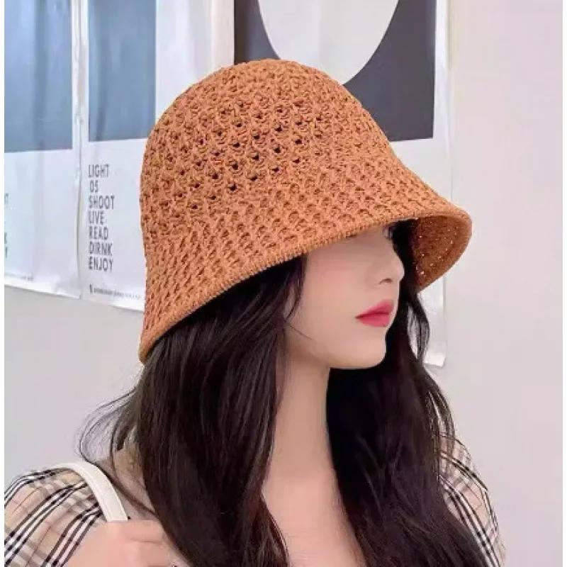 Women Summer Bucket Hat Summer Hollow Out Thin Breathable Sun Hats Beach Panama Cap Fold Outdoor Japanese Lesure Fishierman Cap