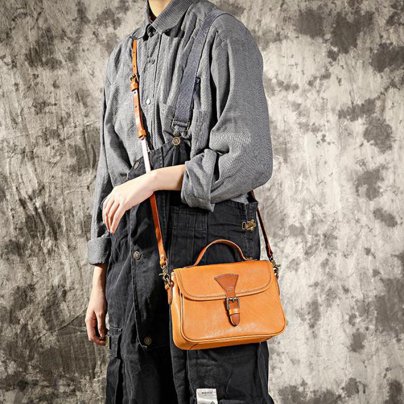 Johnature Dámská taška z retro originální kůže Jednoduchá jednobarevná přírodní měkká hovězí kůže Univerzální kabelky přes rameno a crossbody