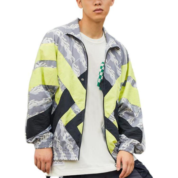 Li Ning Jackets Men's All Over Print Patchwork Black & Fluorescent Green Stand Collar Moderate Other AFDSB75-1