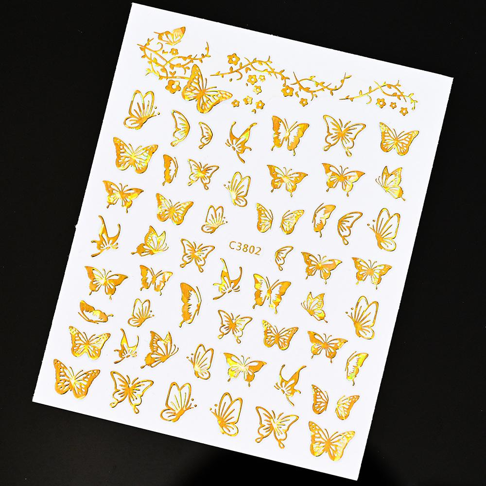 Bronzing Solid Color Butterfly Flame Nail Art Sticker 3D Adhesive Self-Adhesive Sweet Wind Nail Decorative Patch