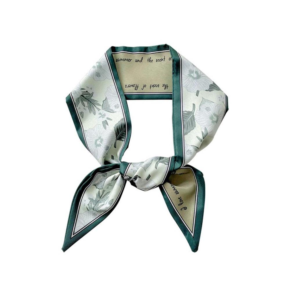 Floral Silk Satin Scarf Narrow Thin Vacation Headscarf Summer Tied Hairband