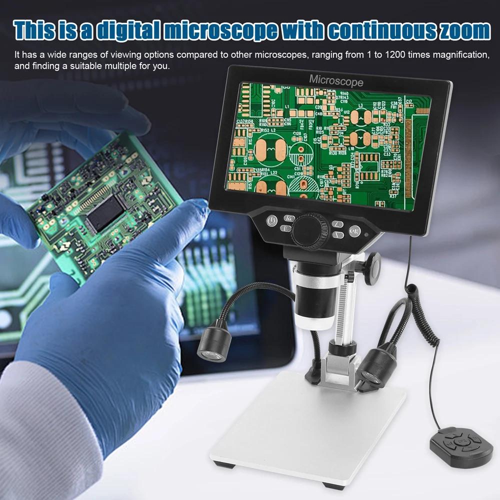 7‘’ Large Screen Repair Digital Microscope 1200X Zoom 12MP HD Electronic Microscopes Camera Magnifier