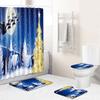 Christmas Four-Piece Shower Curtain Combination Floor Mat Set Bathroom Non-Slip Door Mat Absorbent Carpet