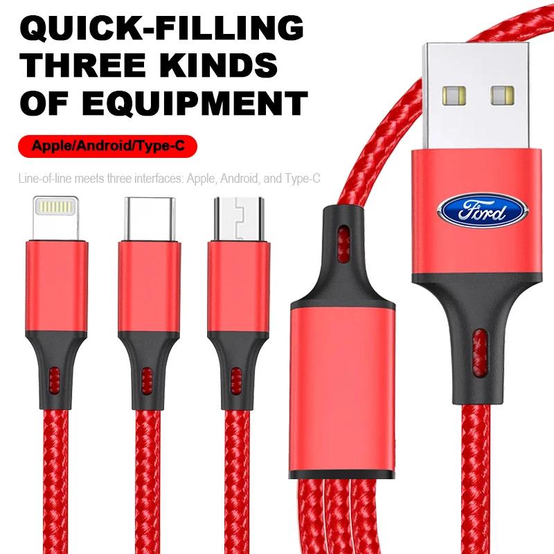 Hot 3 IN1 Charging Cable Multi Usb Port Multiple Usb Charging Cord Type C Charger Wire For Ford Focus 2 MK2 3 4 MK3 MK4 ST Monde