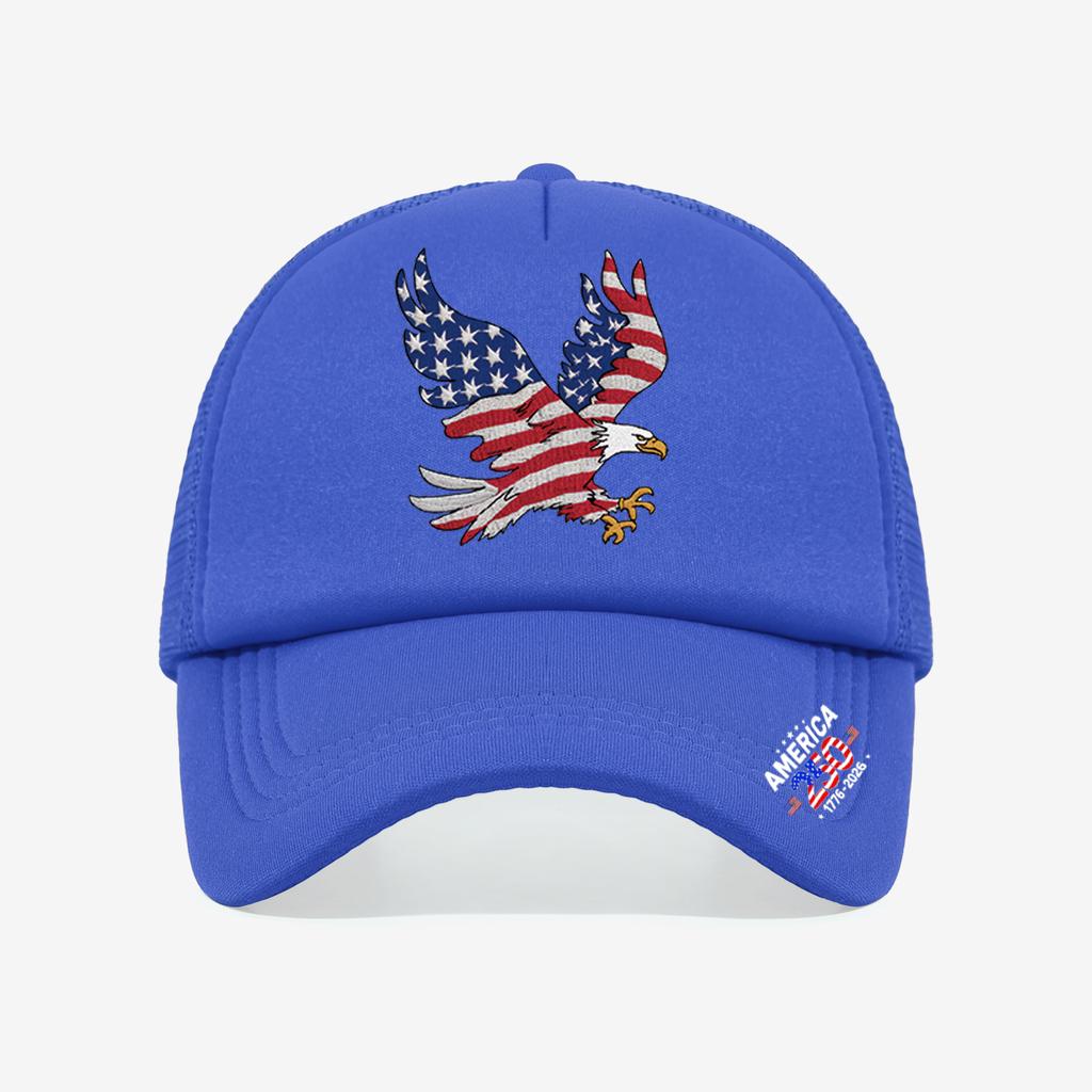 1PC Mesh Trucker Hat, Breathable, 250th America Flag Eagle Print, Vintage Patriotic Streetwear