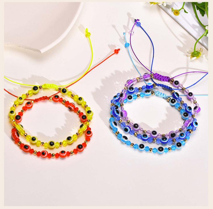 Evil Eye Crystal Beads Bracelet, Handmade String Adjustable Wristband, Amulet Protection Good Luck Bracelet For Women