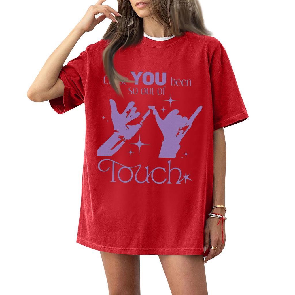 Dam T-shirt med tryck och rund hals och korta ärmar