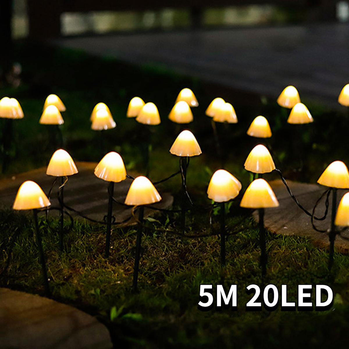 

Грибные солнечные лампы для газона, струнные уличные водонепроницаемые солнечные светильники для патио, садового освещения, украшения 5M теплый белый