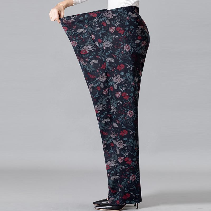 8XL 9XL Middle-aged Women Trousers Print Elastic High Waist Casual Pants Straight Pants Oversize Grandma