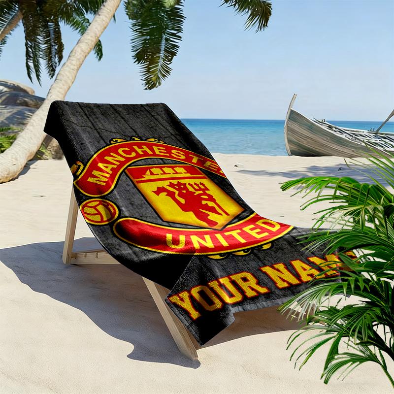 Custom Name Manchester Print Beach Towel, Large Soft Quick Dry Towel for Beach Camping Swimming