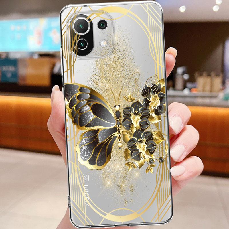 Gold Butterfly Flower Floral Clear Case For Xiaomi Poco X3 Nfc X3pro M3 F1 F3 For Mi 11 12 13 11x 12x Pro 11 10 Lite 11t 10t