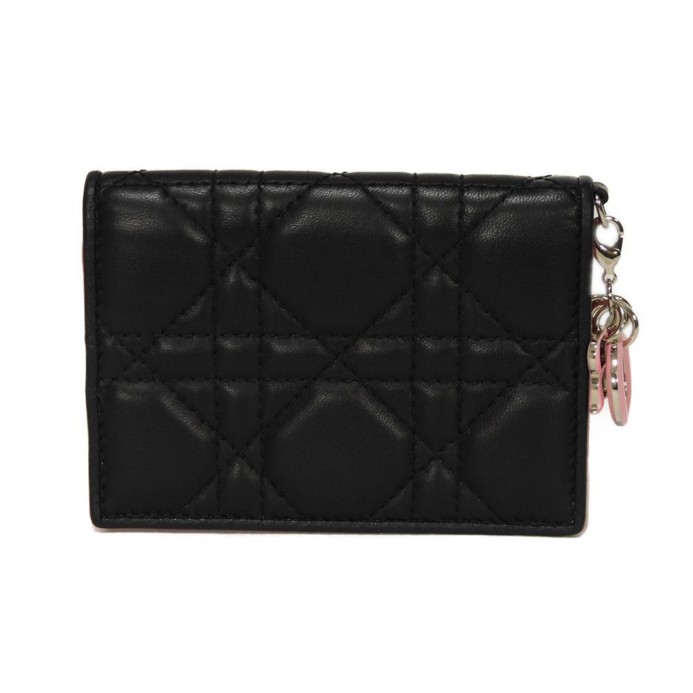 Used Lady Dior Card Holder 10656 S0011PANB 7946 with logo charm, pink two-tone, excellent condition, Cannage Black from