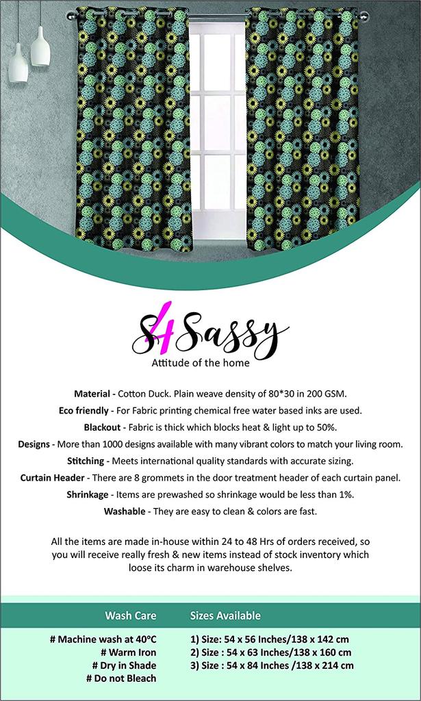 S4sassy Cotton Duck Geometric Blue Shibori Double Panel Short Window  Eyelet Living Room  Curtains- 54x56