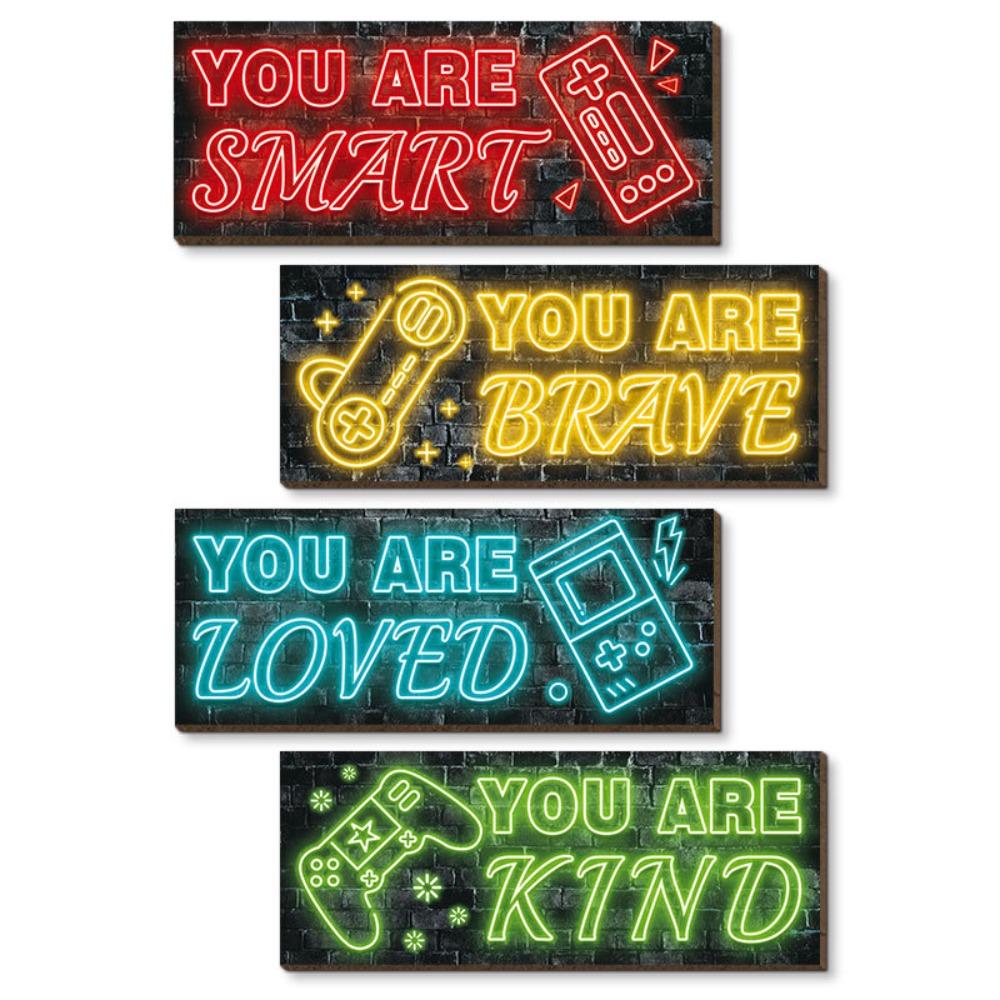 

Американский неоновый световой игровой знак мультфильм деревянная подвесная доска киберспортивная комната 4pcs