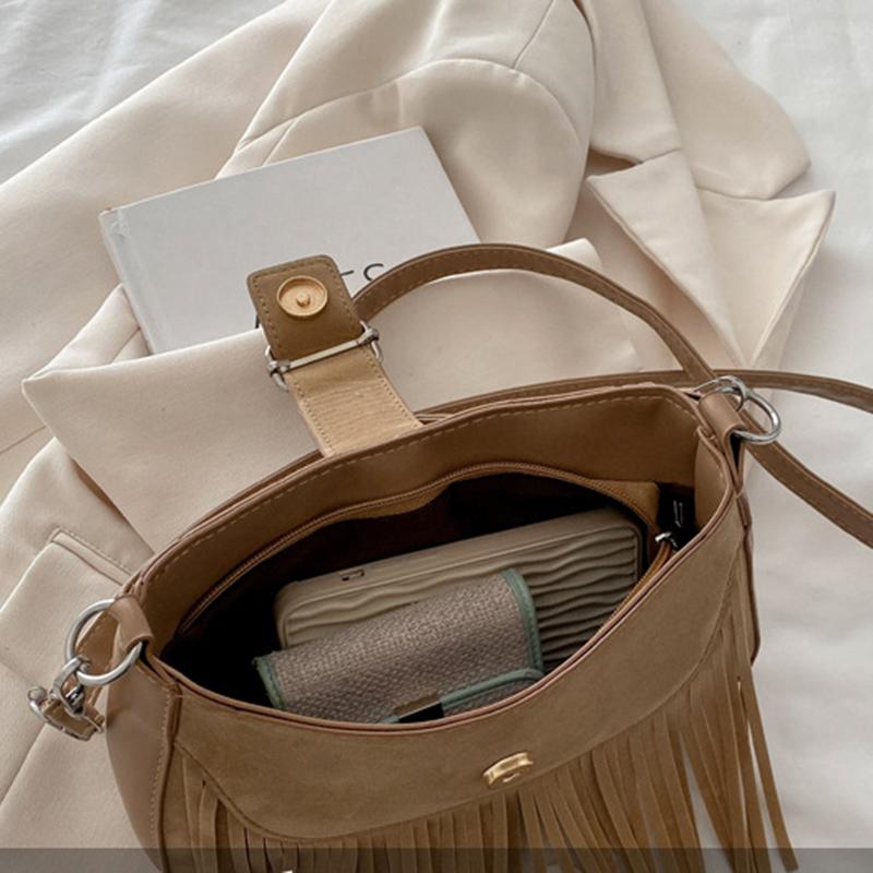 Vintage Tassel Crossbody Bags For Women's Gift, Casual Adjusted Strap Fringe Shoulder Bag For Daily Used/Leisure Vacation