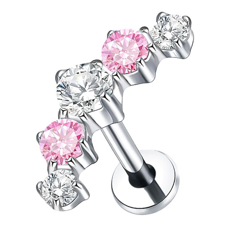 2Pcs Titanium 5 Cz Cluster Climber Stud Earrings 16G Daith Helix Tragus Cartilage Lobe Piercings Flatback Labret Stud Jewelry