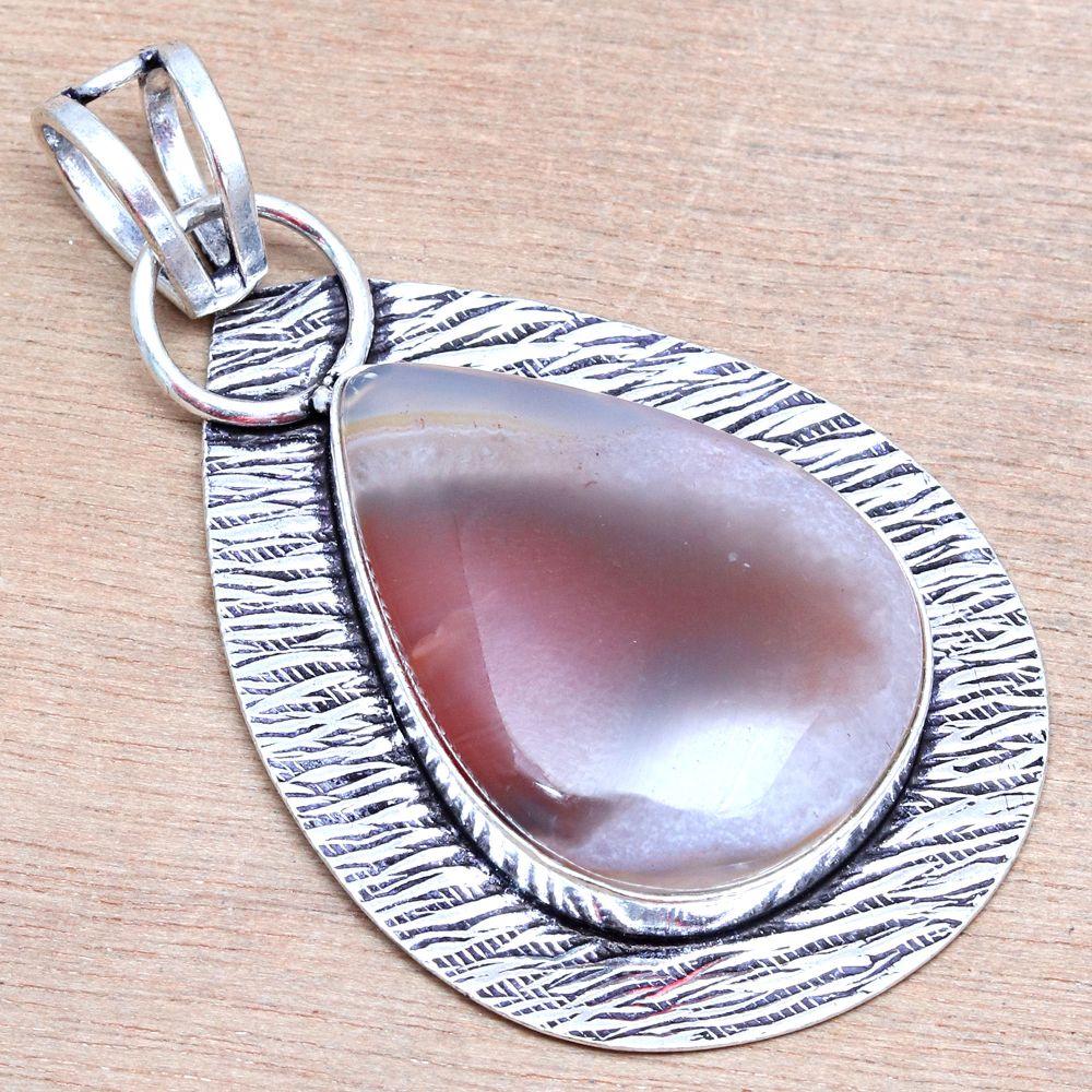 Pendant Banded Agate Gemstone Mother'Day Gift Silver Jewelry 2.25"
