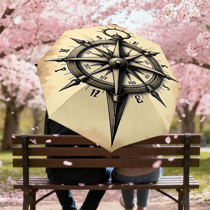 1PC Compass NauticalAutomatic Open/Close Umbrella with Windproof, 8-Rib Sturdy Canopy, Durable Ribs, Fashionable Design1279A