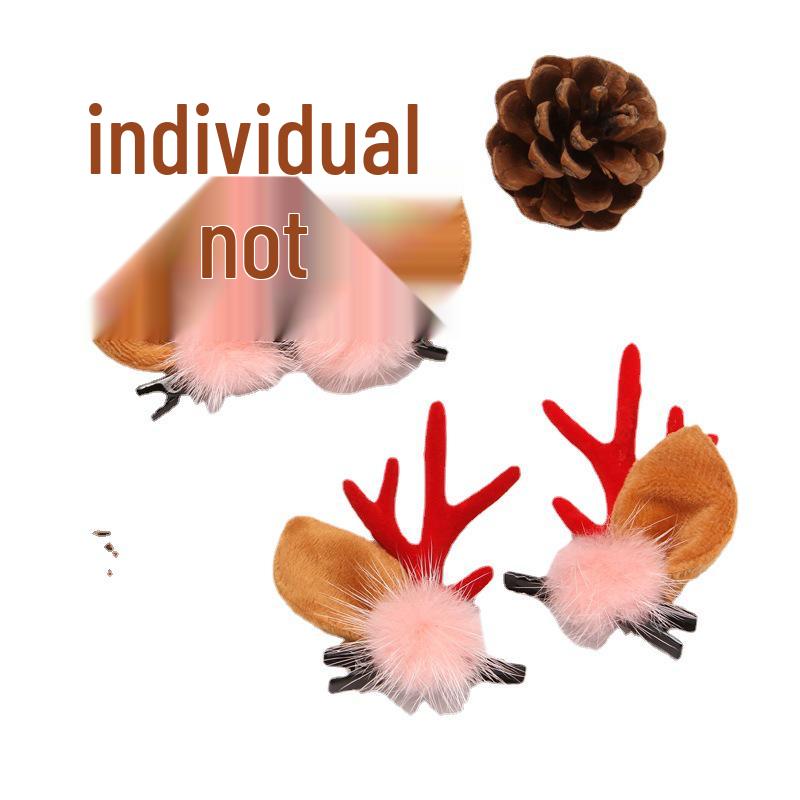 Japanese & Korean Style Flocked Coral Antler Ears Hair Clip for Christmas Photo Shoots