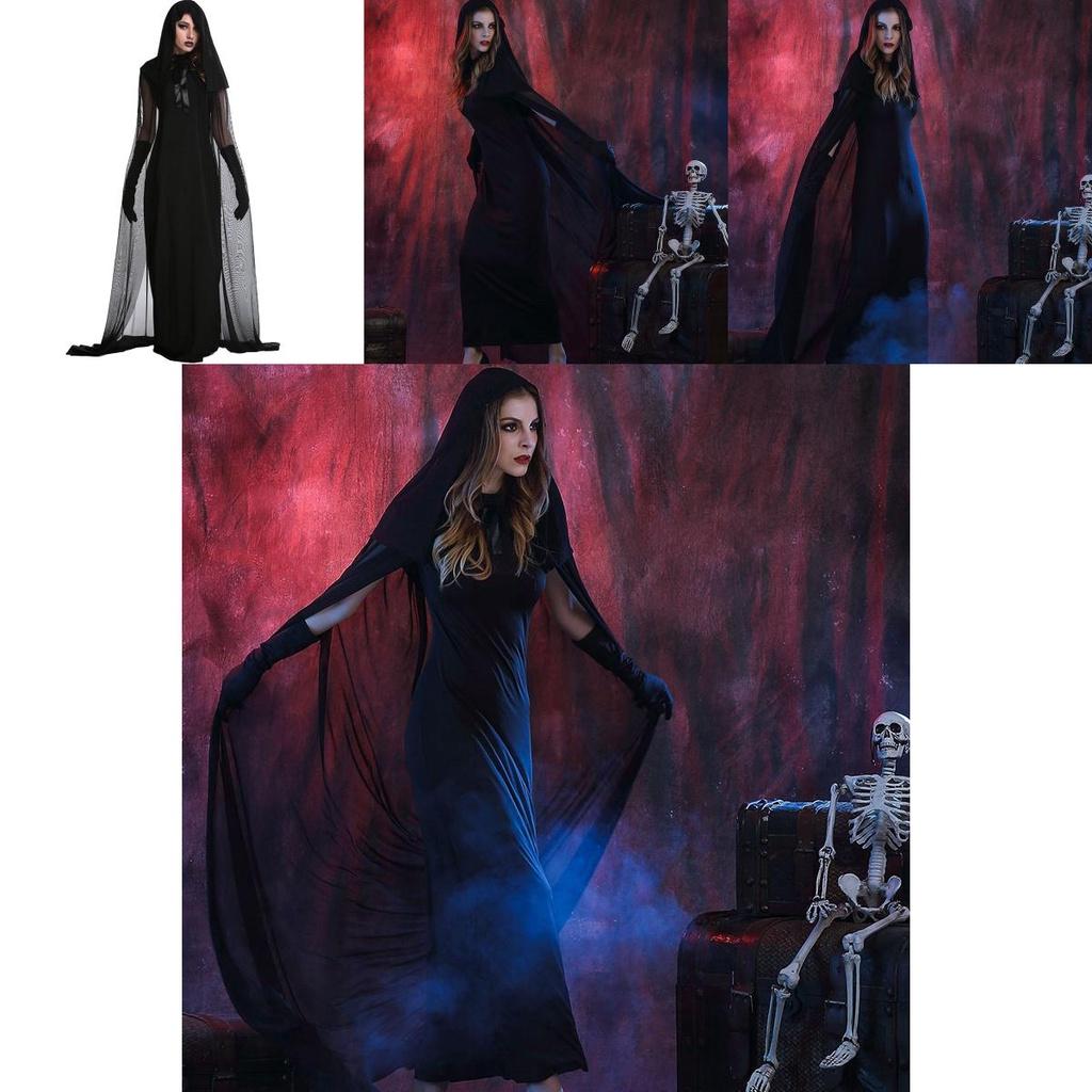 Enchanting Women's Wicked Gothic Witch Dress With Full Length Hooded Cape