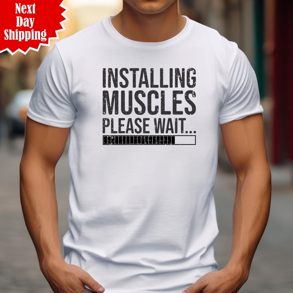 Installing Muscles Gym Tshirt Funny Design Printed Gym Workout Training Unisex Top