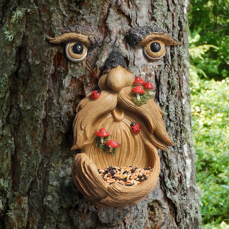 Tree Face Hanging Bird Feeder Sculpture Resin Craft Ornament Garden and Landscape Decorative Items, Horticultural Ornaments